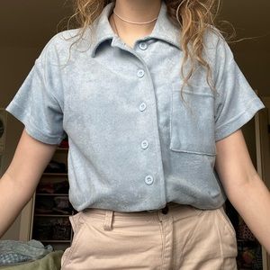 Sky blue terry cloth button up shirt!
